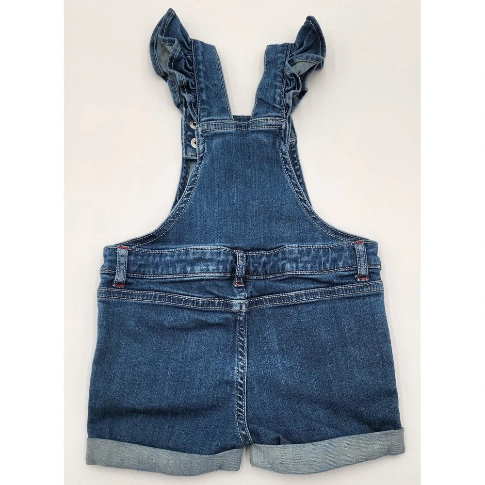 Gymboree Cherry Denim Ruffle Sleeve Overalls Shortalls 18-24‎ Months Kids EUC